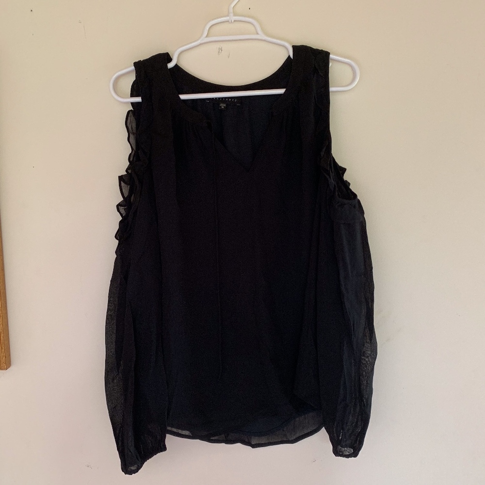 Black Shoulder Cut Out Blouse